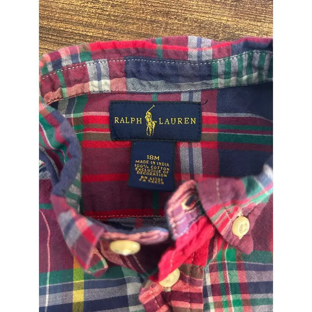 RALPH LAUREN Boy’s (2) Plaid Button Down Ling Sleeve Shirts / Size: 18 Months